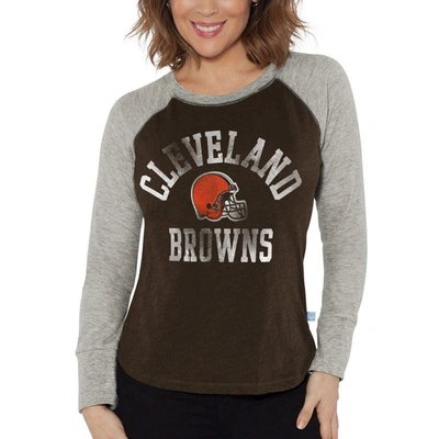 G-iii 4her By Carl Banks Brown/heather Gray Cleveland Browns Waffle Knit Raglan Long Sleeve T-shirt