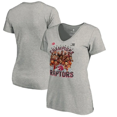 Fanatics Branded Heather Charcoal Toronto Raptors 2019 Nba Finals Champions Caricature Roster V-neck In Heather Gray