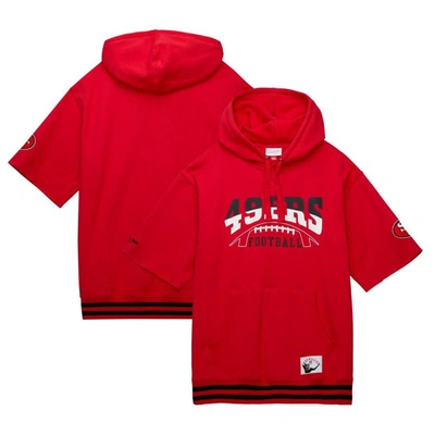 Mitchell & Ness Men's  Scarlet San Francisco 49ers Pre-game Short Sleeve Pullover Hoodie
