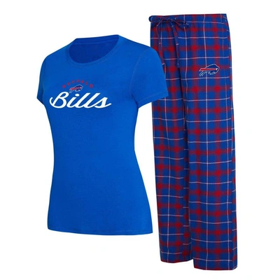 Concepts Sport Women's  Royal, Red Buffalo Bills Arctic T-shirt Flannel Pants Sleep Set In Royal,red
