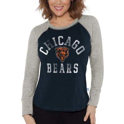 G-iii 4her By Carl Banks Women's  Navy, Heather Gray Distressed Chicago Bears Waffle Knit Raglan Long In Navy,heather Gray