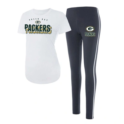 Concepts Sport White/charcoal Green Bay Packers Sonata T-shirt & Leggings Set