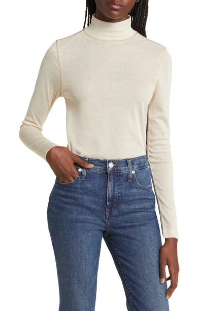 Madewell Mock Neck Semisheer T-shirt In Heather Light Oatmeal