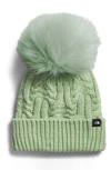 The North Face Kids Oh Mega Beanie With Faux Fur Pom In Misty Sage