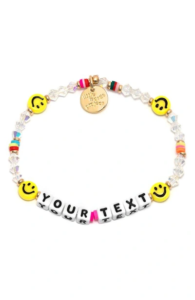 Little Words Project Smiley Face Custom Beaded Stretch Bracelet In White/ Yellow Multi