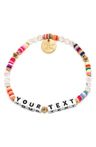Little Words Project Rainbow Custom Beaded Stretch Bracelet In White/ Rainbow Multi