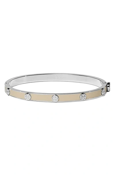 Tory Burch Miller Stud Enamel Hinge Bracelet In Tory Silver / Sand