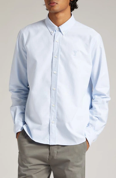Ami Alexandre Mattiussi Classic Ami De Coeur Logo Embroidered Button-down Shirt In Sky Blue