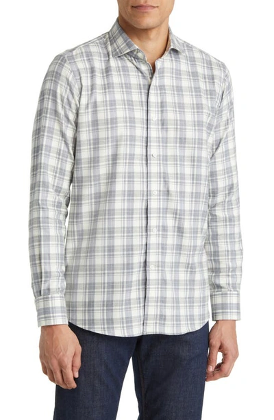 Peter Millar Crown Crafted Calcolo Plaid Flannel Button-up Shirt In Gale Grey