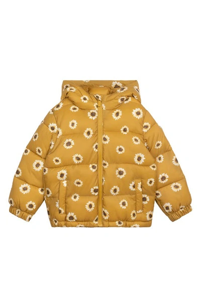 Miles The Label Girls' Sunflower Print Hooded Puffer Jacket - Little Kid In Rust