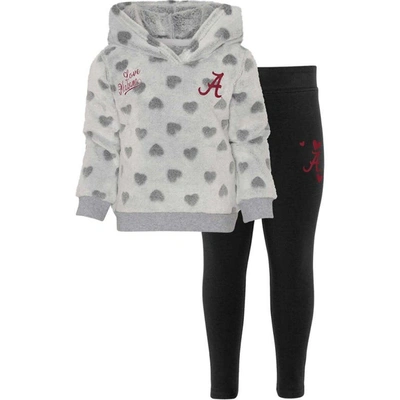 Outerstuff Babies' Girls Infant Gray, Black Alabama Crimson Tide Heart To Heart Pullover Hoodie And Leggings Set In Gray,black