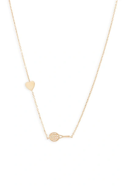 Anzie Diamond Tennis Racket Pendant Necklace In Gold