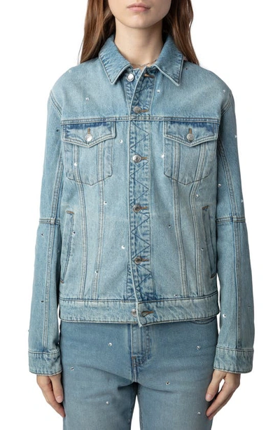 Zadig & Voltaire Kasy Distressed Denim Trucker Jacket In Light Blue