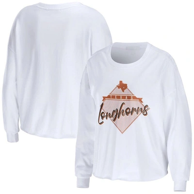 Wear By Erin Andrews White Texas Longhorns Diamond Long Sleeve Cropped T-shirt