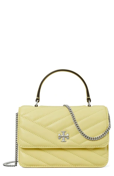 Tory Burch Mini Kira Chevron Quilted Leather Top Handle Bag In Pastel Yellow