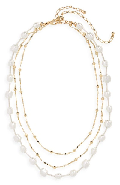 Nordstrom Set Of 2 Imitation Pearl & Ball Chain Necklaces In White- Gold