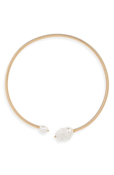 Nordstrom Imitation Pearl Open Collar Necklace In White- Gold