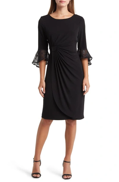 Connected Apparel Long Sleeve Faux Wrap Cocktail Dress In Black