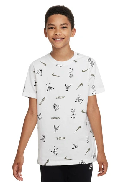 Nike Kids' Sportswear Print Cotton T-shirt In White