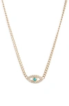 Zoë Chicco Evil Eye Turquoise & Diamond Pendant Necklace In 14k Yellow Gold