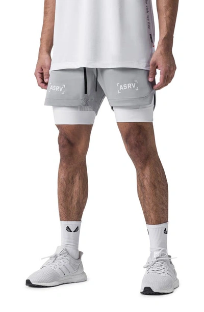 Asrv Treta-lite 2-in-1 Lined Shorts In Slate Grey Bracket/ White