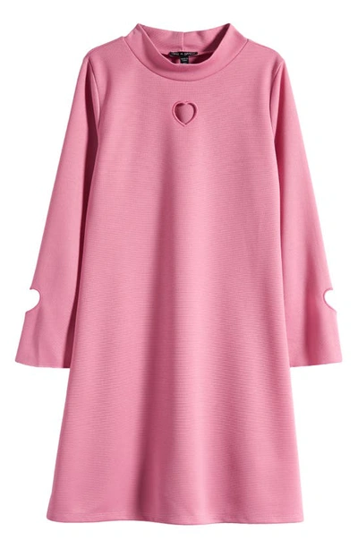 Ava & Yelly Kids' Laser Heart Cutout Long Sleeve Ponte Dress In Pink