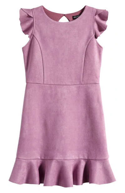 Ava & Yelly Kids' Flutter Sleeve Faux Suede Party Dress In Mauve
