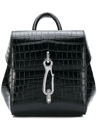 Alexander Wang Hook Mini Croc Embossed Leather Backpack - Black