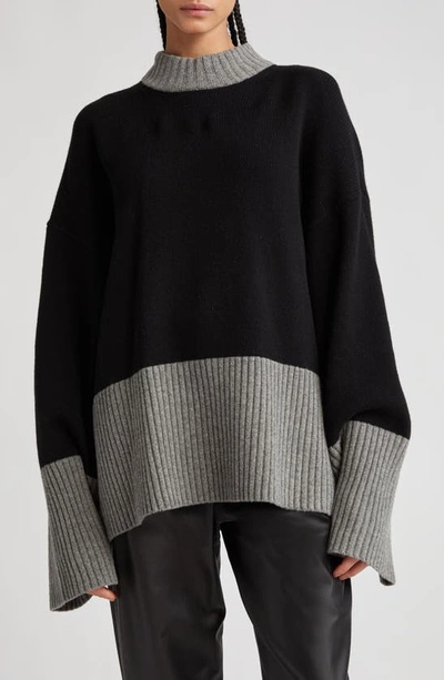 Stand Studio Wool Crewneck Sweater In Black/ Lead Grey