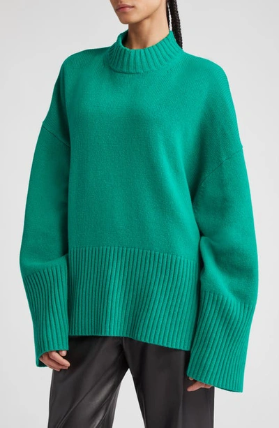 Stand Studio Wool Crewneck Jumper In Intense Sage/ Solid