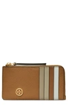 Tory Burch Robinson Pebble Leather Card Case In Tiger's Eye