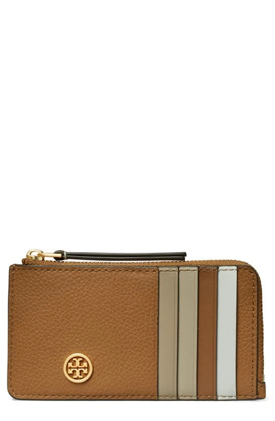 Tory Burch Robinson Pebble Leather Card Case In Tiger's Eye