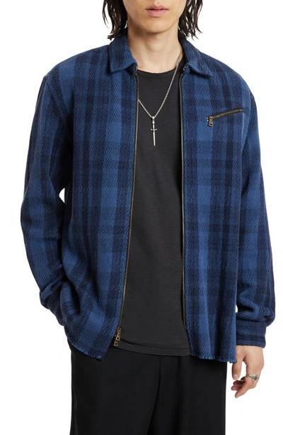 John Varvatos Robbins Plaid Zip-up Shirt Jacket In Ocean Blue