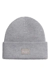 Rag & Bone Blake Logo Patch Wool Blend Rib Beanie In Heather Grey