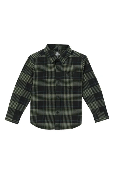 Volcom Kids' Caden Plaid Flannel Button-up Shirt In Black