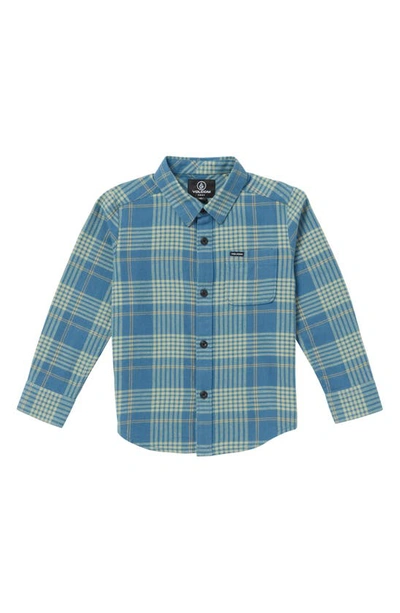 Volcom Kids' Caden Plaid Flannel Button-up Shirt In Indigo Ridge