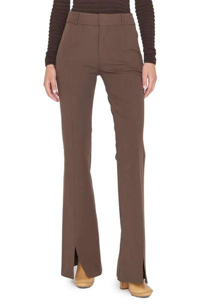 Frame Le High Waist Slit Front Flare Trousers In Espresso