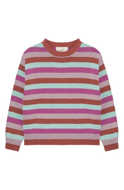 Peek Aren't You Curious Kids' Metallic Stripe Cotton Sweater In Purple Stripe