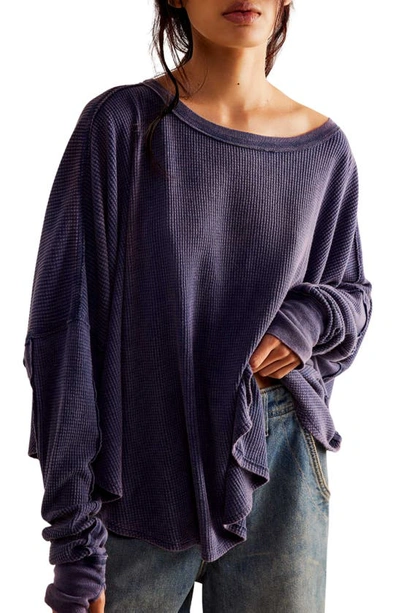 Free People Microphone Drop Waffle Knit Top In Navy