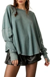 Free People Microphone Drop Waffle Knit Top In Silver Pine