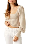 Free People Katie Mix Stitch Square Neck Sweater In Sand Dollar Combo