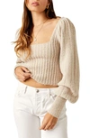 Free People Katie Mix Stitch Square Neck Sweater In Sand Dollar