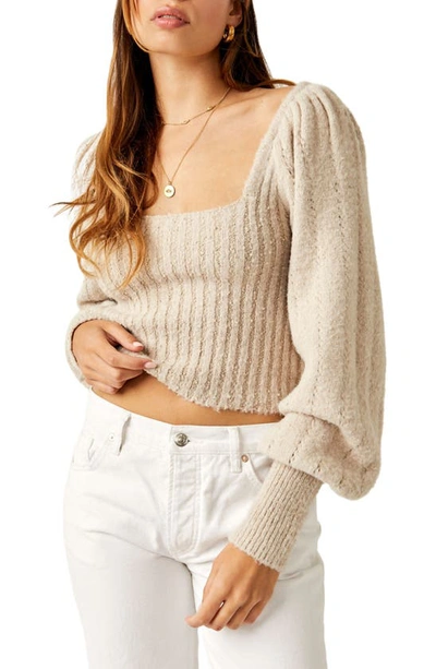 Free People Katie Mix Stitch Square Neck Jumper In Beige