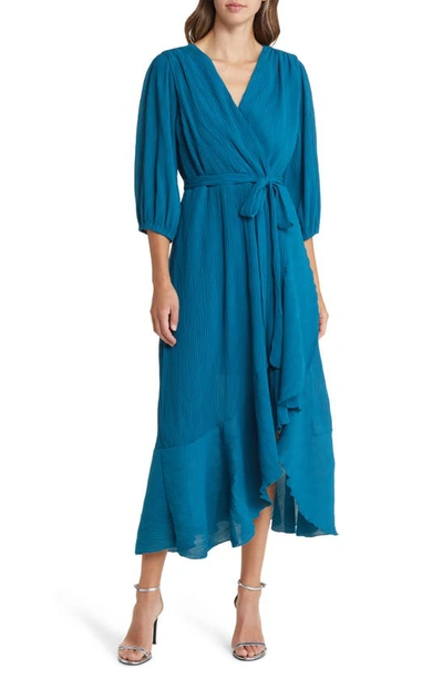 Sam Edelman Textured Wave Wrap Front Dress In Teal