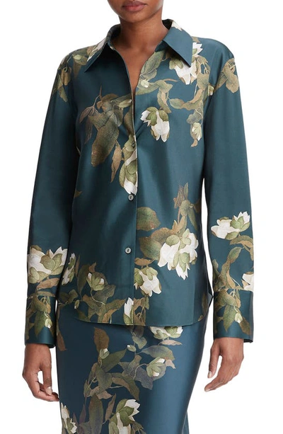 Vince Camellia Print Silk Blouse In Multi