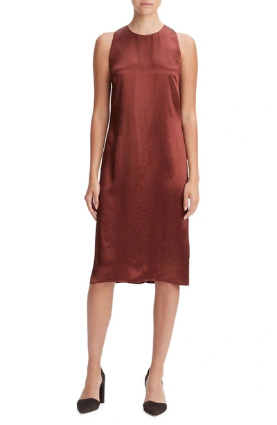 Vince Hammered Satin Sleeveless Dress In Brown