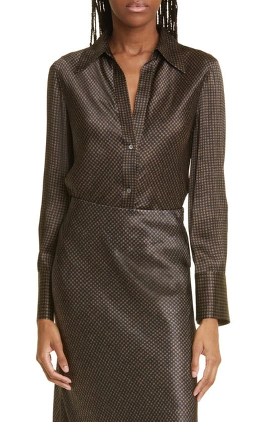 Vince Houndstooth Silk Blouse In Multi