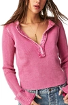 Free People Colt Long Sleeve Waffle Knit Henley In Pink
