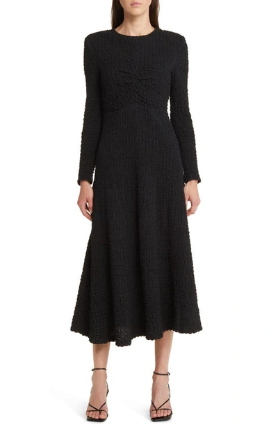 Floret Studios Textured Knit Long Sleeve Midi Dress In Black