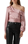 Astr Off The Shoulder Satin Blouse In Pink